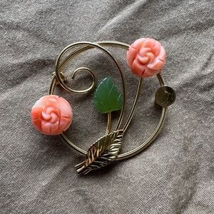 Vintage 14k GF pink rose brooch